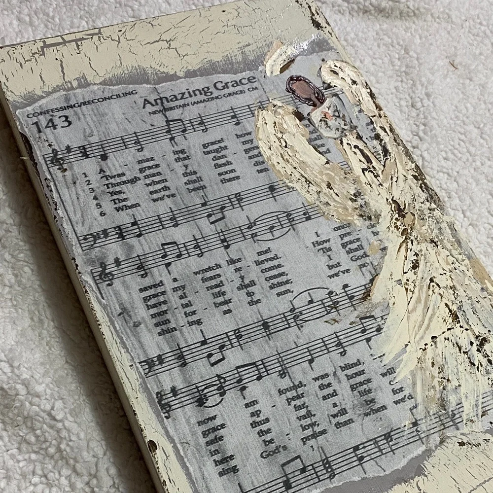 Rustic Angel Hymn Wall Art handmade hand painted NWT
